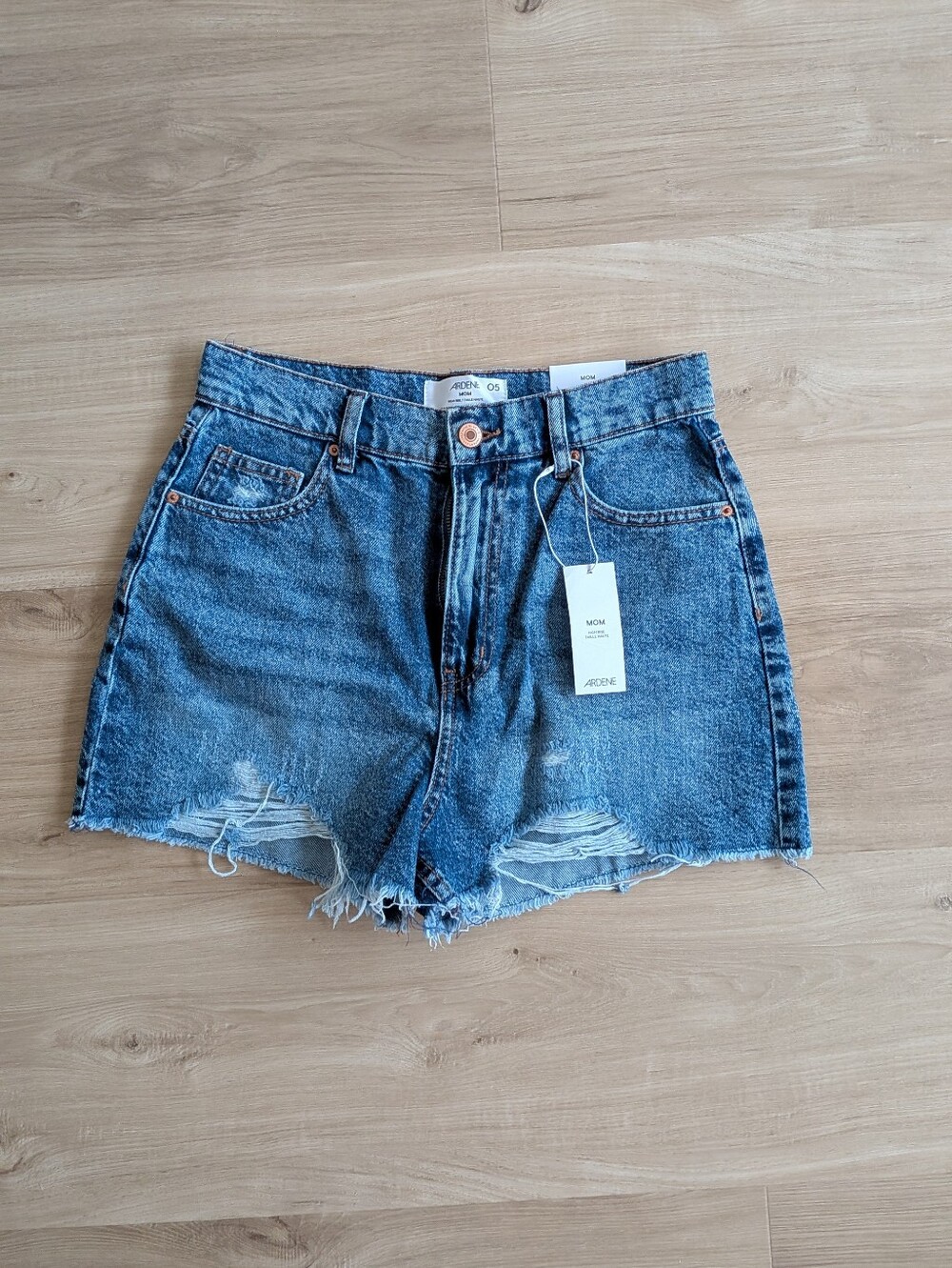 Ardene Blue Distressed High-Rise Mom Shorts